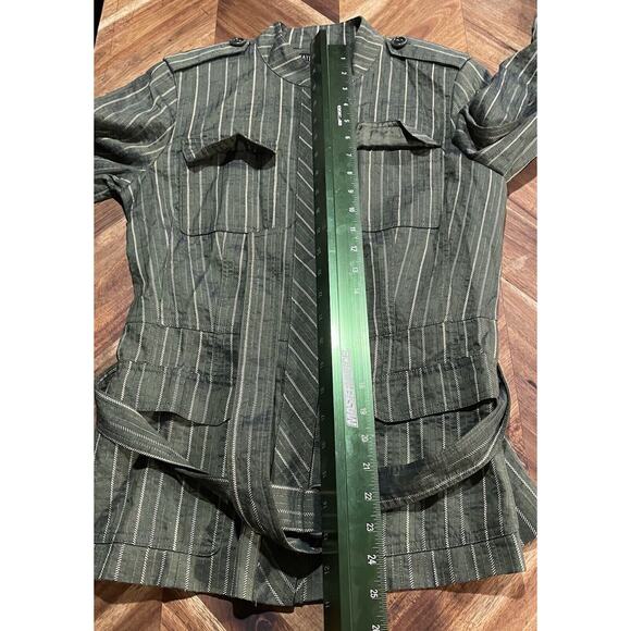 Lafayette 148 Blazer Striped Linen Belted Tie Utility Jacket Womens Size 4 - Picture 4 of 8